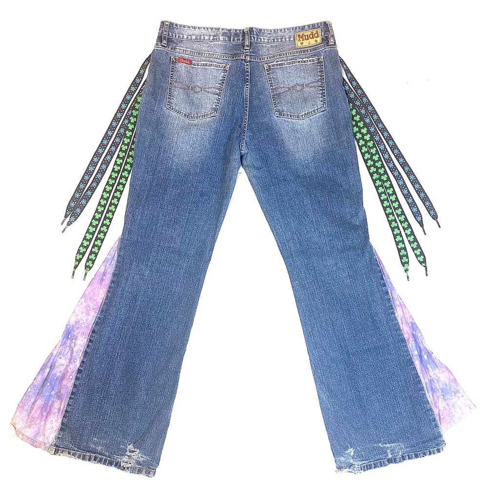 Mudd Y2K Grunge Upcycled Flare Blue Jeans Size 15